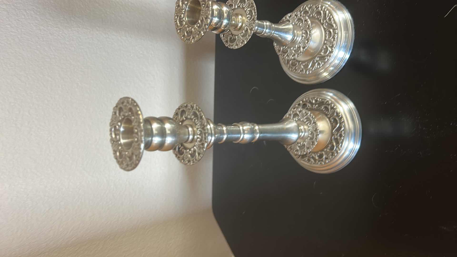 Photo 1 of 3 SILVER TONE CANDLESTICKS H12”