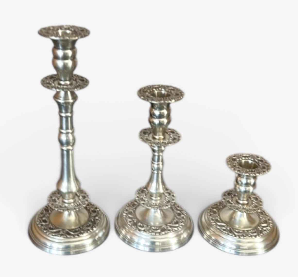 Photo 1 of 3 SILVER TONE CANDLESTICKS H12”