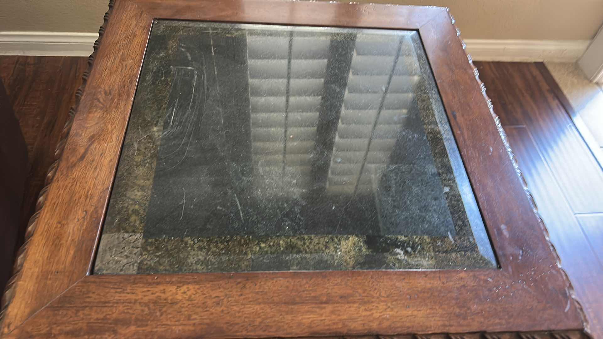 Photo 1 of VINTAGE END TABLE FEATURING A CARVED WOODEN FRAME WITH CABRIOLE LEGS AND A MARBLE TOP. 26“ x H25“