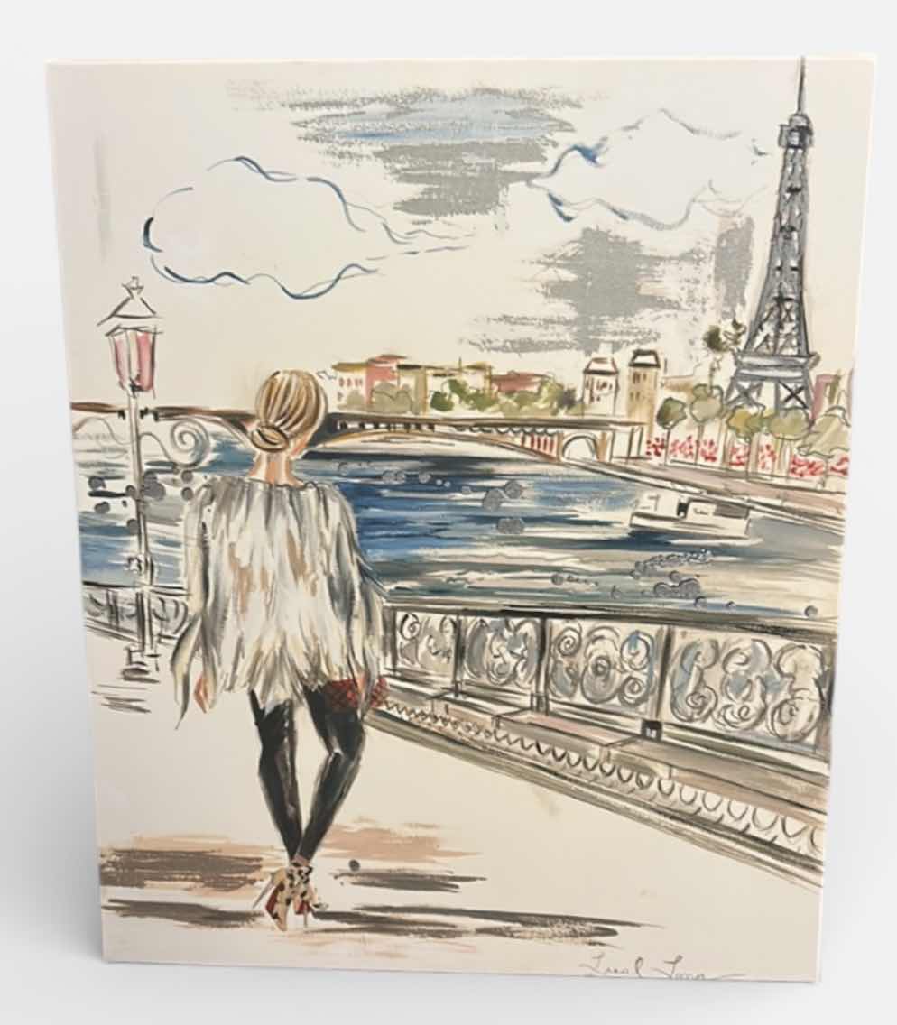 Photo 1 of STRECHED CANVAS PAINTING TITLED “GIRL IN PARIS” BY COLLEEN KARIS DESIGNS, FEATURING A FIGURATIVE ILLUSTRATION STYLE BY ARTIST LIESL LONG. ARTWORK 20” x H24”