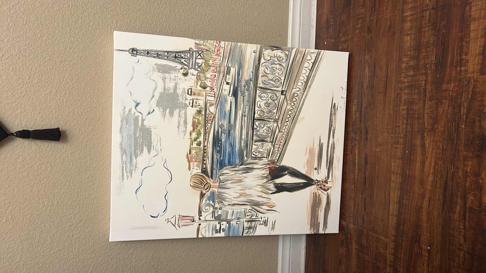 Photo 1 of STRECHED CANVAS PAINTING TITLED “GIRL IN PARIS” BY COLLEEN KARIS DESIGNS, FEATURING A FIGURATIVE ILLUSTRATION STYLE BY ARTIST LIESL LONG. ARTWORK 20” x H24”
