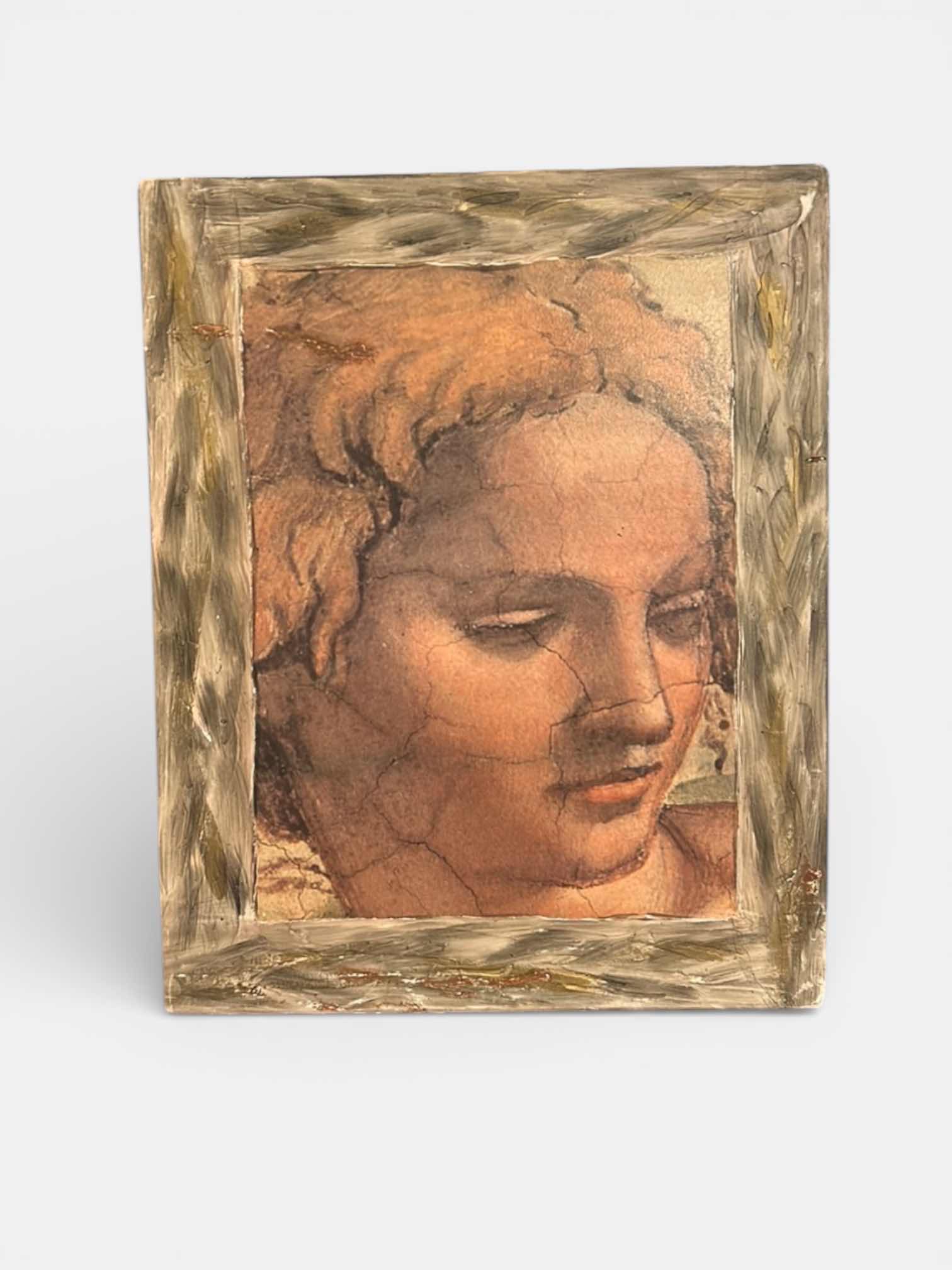 Photo 1 of WOOD DECORATIVE PRINT FEATURING A DETAIL FROM MICHELANGELO’S FRESCO OF THE PROPHET EZEKIEL ON THE CEILING OF THE SISTINE CHAPEL.
ARTWORK 16” X 2” X H20”