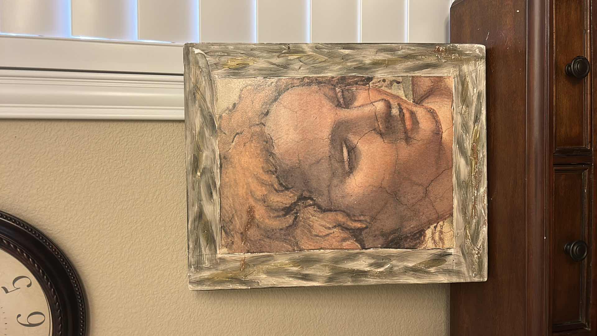 Photo 1 of WOOD DECORATIVE PRINT FEATURING A DETAIL FROM MICHELANGELO’S FRESCO OF THE PROPHET EZEKIEL ON THE CEILING OF THE SISTINE CHAPEL.
ARTWORK 16” X 2” X H20”