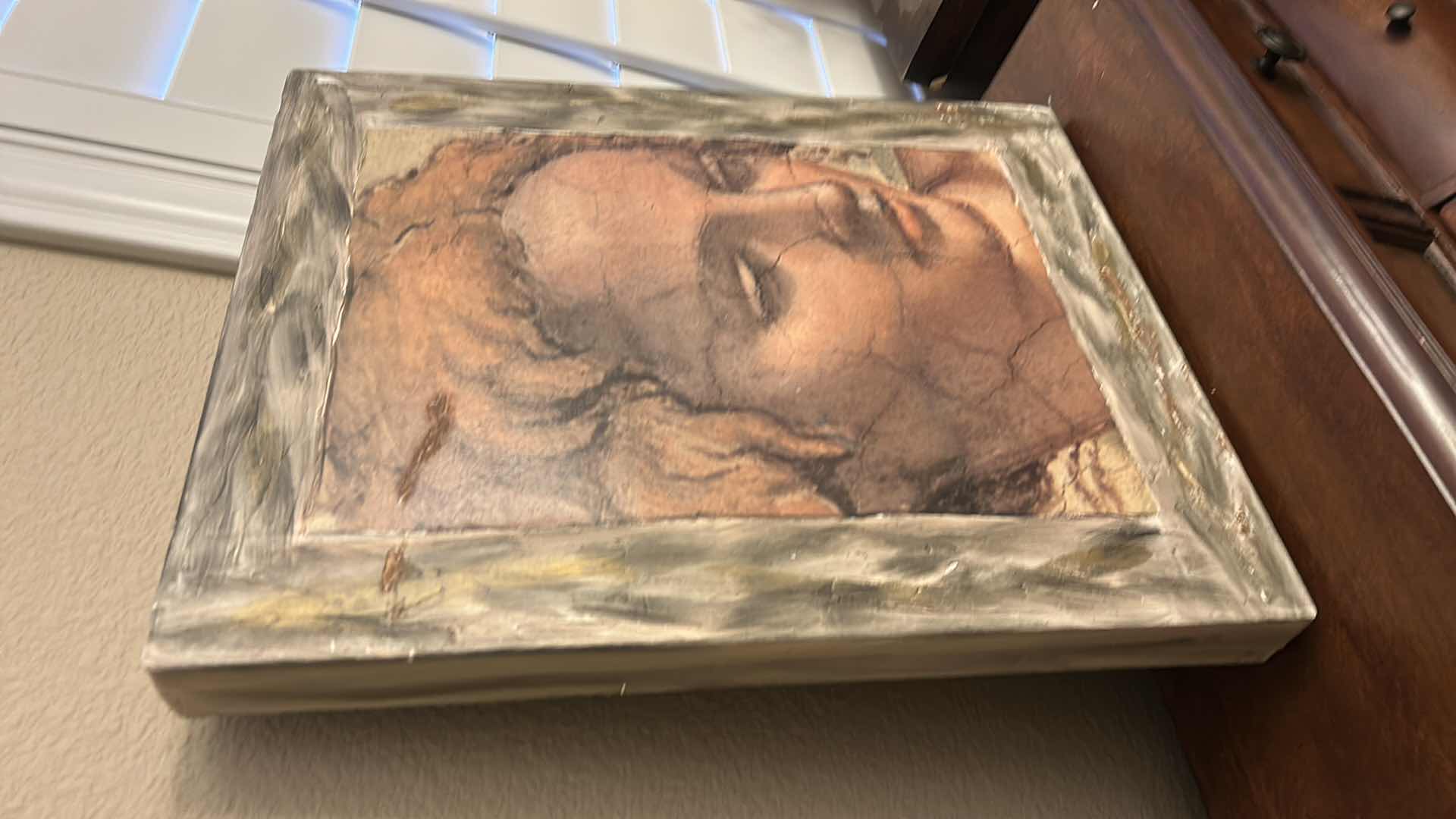 Photo 1 of WOOD DECORATIVE PRINT FEATURING A DETAIL FROM MICHELANGELO’S FRESCO OF THE PROPHET EZEKIEL ON THE CEILING OF THE SISTINE CHAPEL.
ARTWORK 16” X 2” X H20”