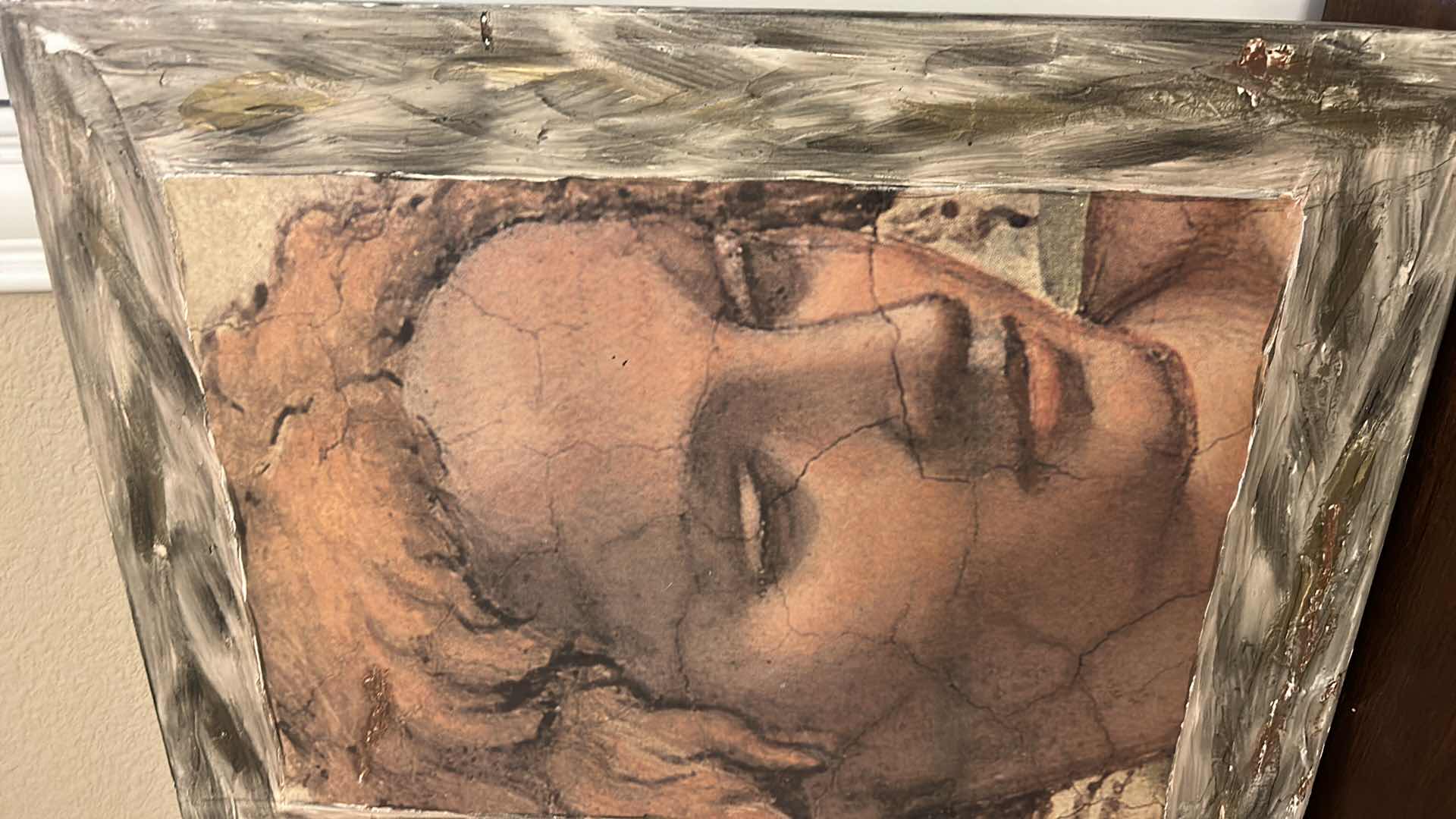 Photo 1 of WOOD DECORATIVE PRINT FEATURING A DETAIL FROM MICHELANGELO’S FRESCO OF THE PROPHET EZEKIEL ON THE CEILING OF THE SISTINE CHAPEL.
ARTWORK 16” X 2” X H20”