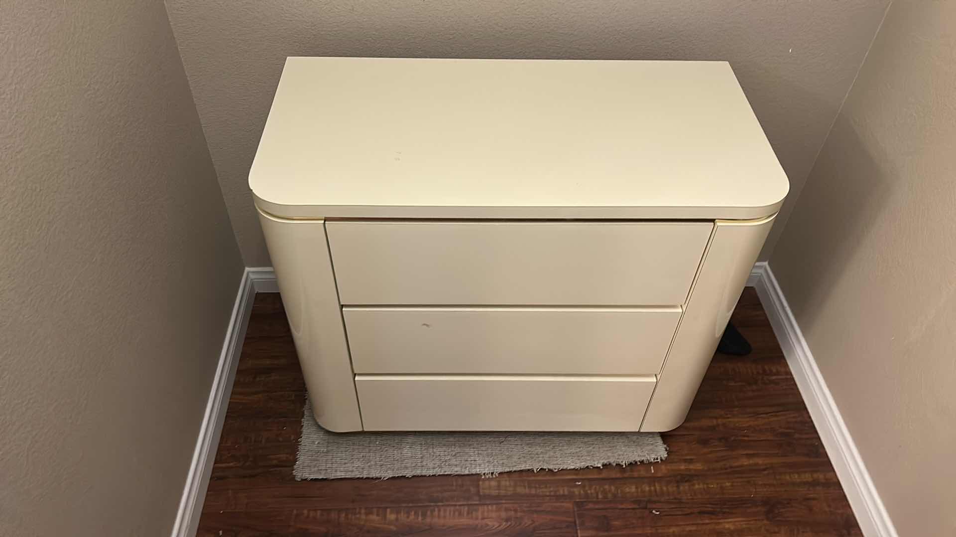 Photo 1 of 1980S AMERICAN POSTMODERN LAMINATE THREE-DRAWER CABINET OR DRESSER 36” x 18” x H30 1/4”