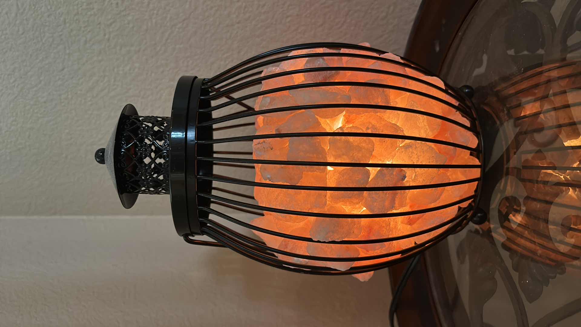 Photo 1 of METAL LANTERN STYLE LAMP WITH PINK HIMALAYAN ROCK SALT
