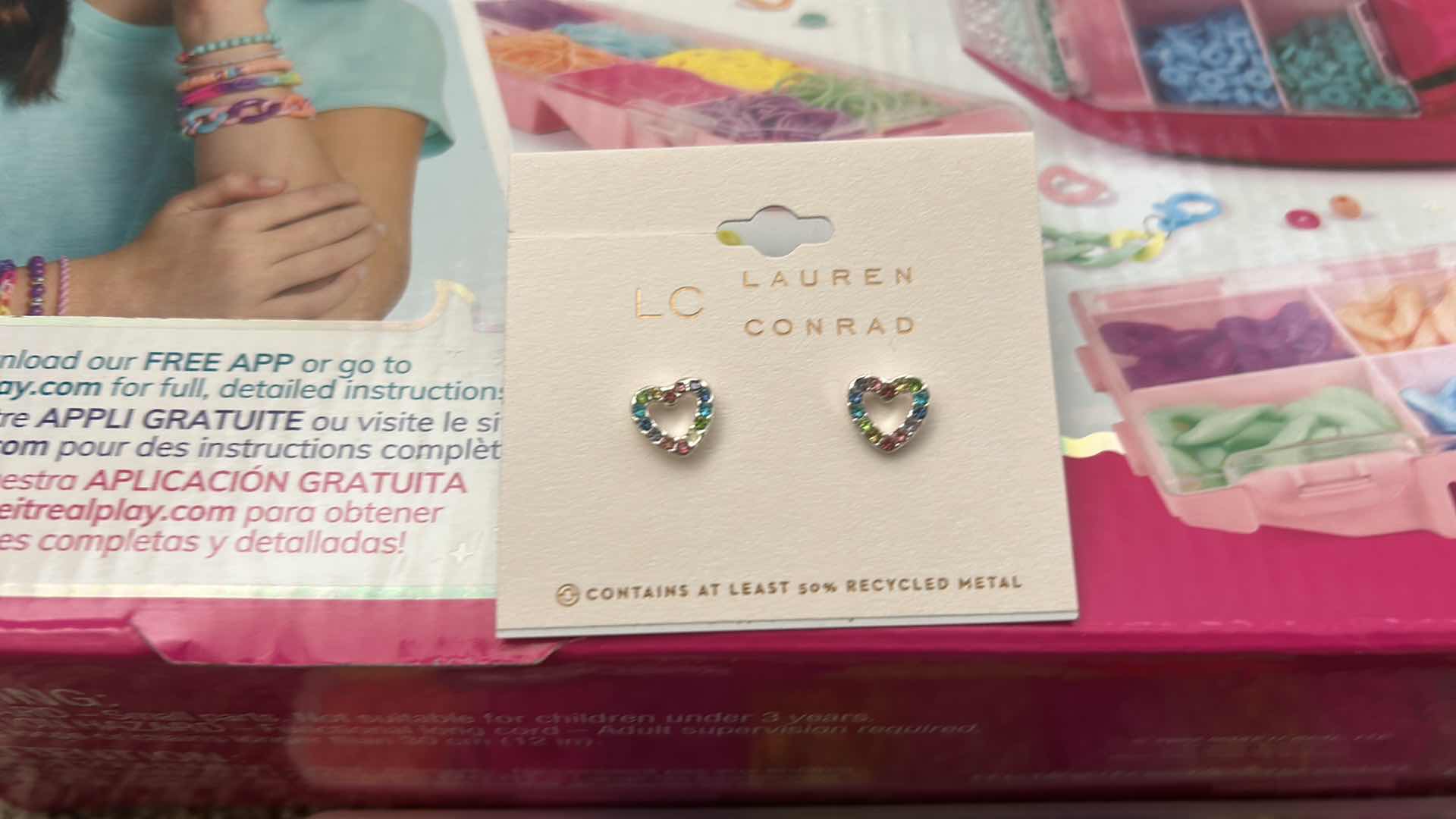 Photo 1 of JEWELRY MAKING SUPPLIES, NEW PAIR OF LAUREN CONRAD PIERCED EARRINGS AND RUBBER BANDS CRAFT KIT