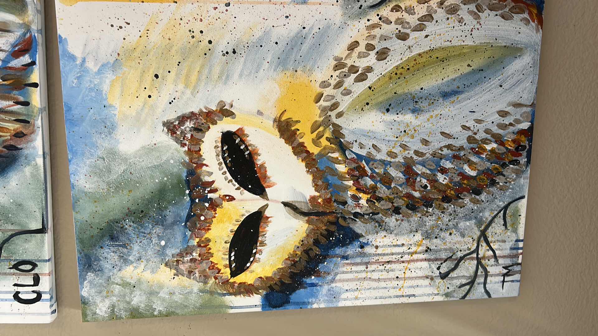 Photo 1 of 2 STRETCHED CANVAS OWL ARTWORK 16” x H20”