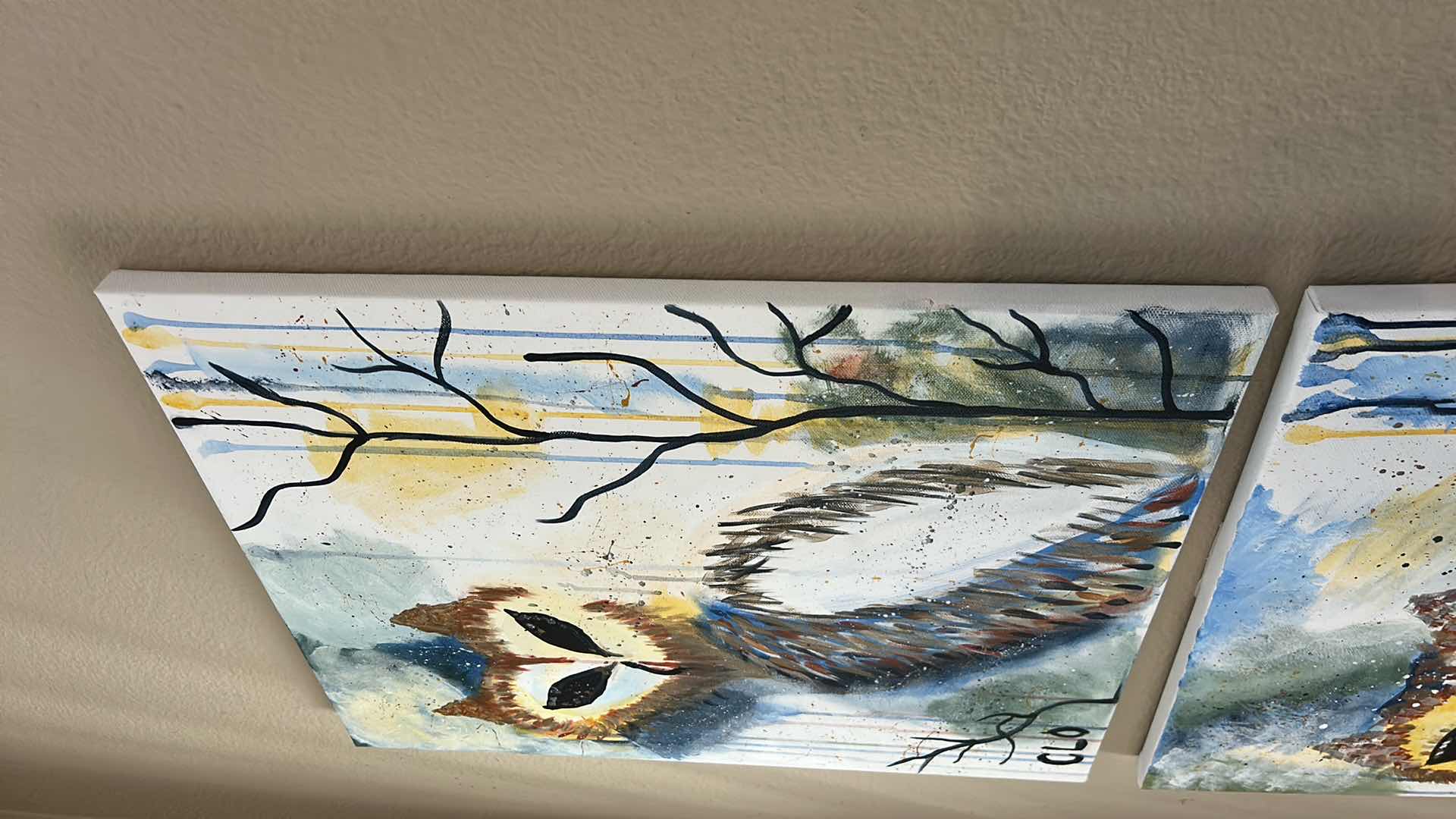 Photo 1 of 2 STRETCHED CANVAS OWL ARTWORK 16” x H20”