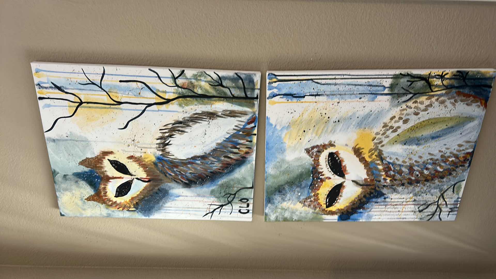 Photo 1 of 2 STRETCHED CANVAS OWL ARTWORK 16” x H20”