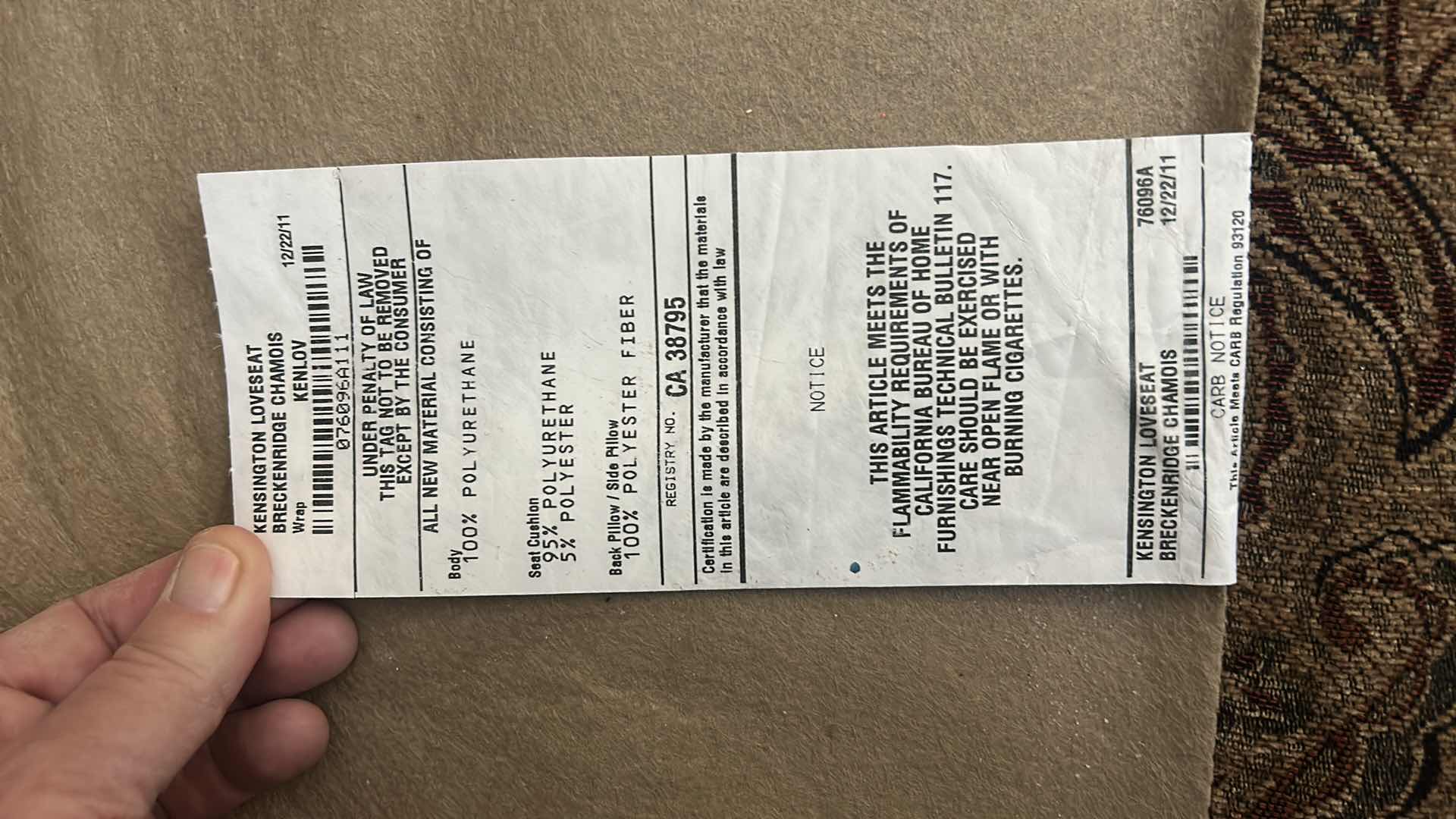 Photo 1 of 6’ KENSINGTON LOVESEAT BRECKENRIDGE CHAMOIS