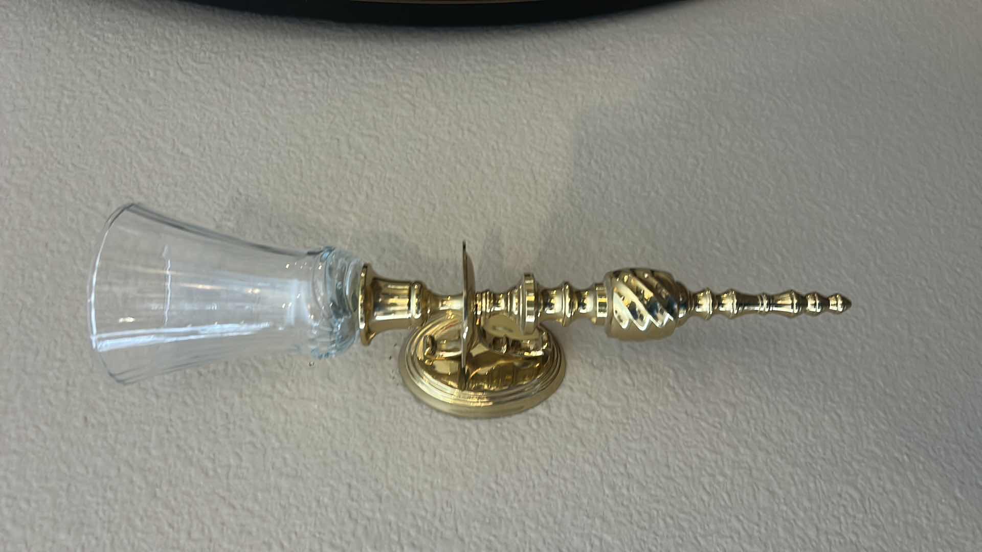 Photo 1 of 2 BRASS AND GLASS WALL SCONCES H14 1/4”