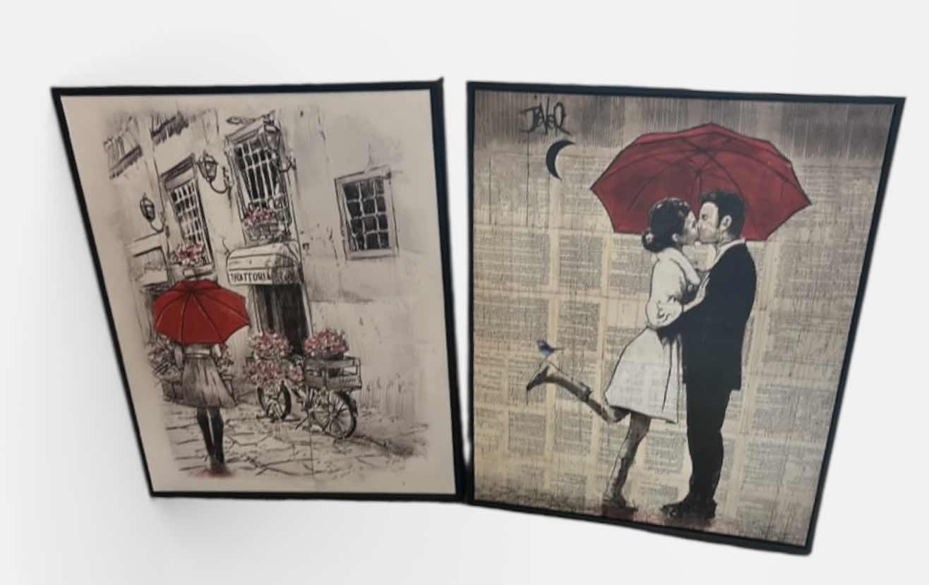 Photo 1 of 2 PC FRAMED RED UMBRELLA ARTWORK 16” X H20 1/2”
