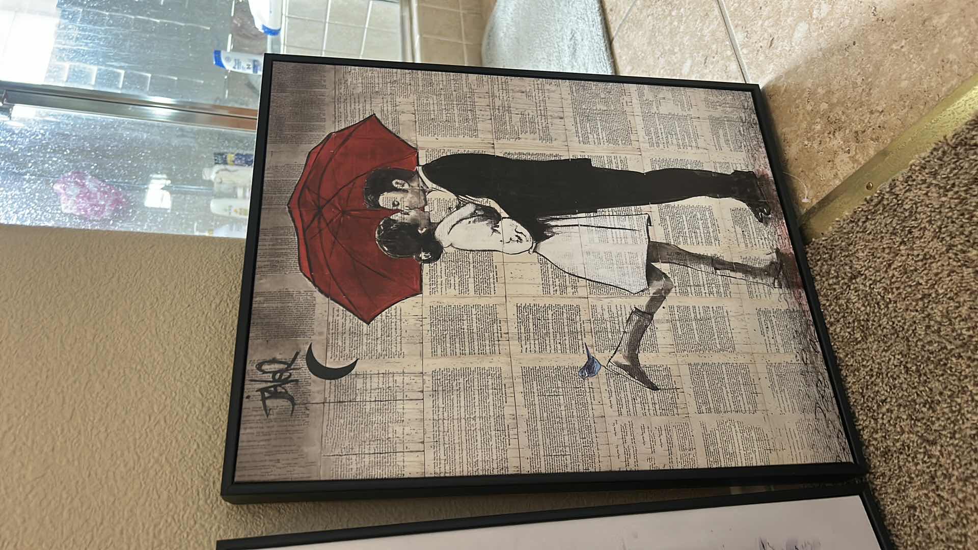Photo 1 of 2 PC FRAMED RED UMBRELLA ARTWORK 16” X H20 1/2”