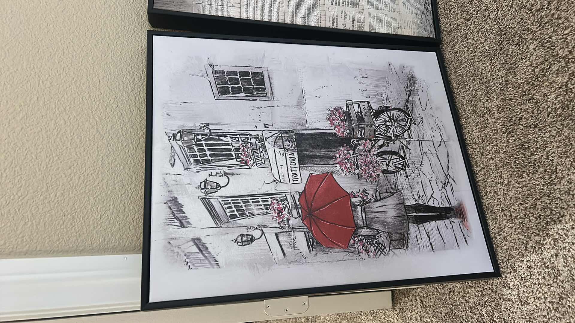 Photo 1 of 2 PC FRAMED RED UMBRELLA ARTWORK 16” X H20 1/2”