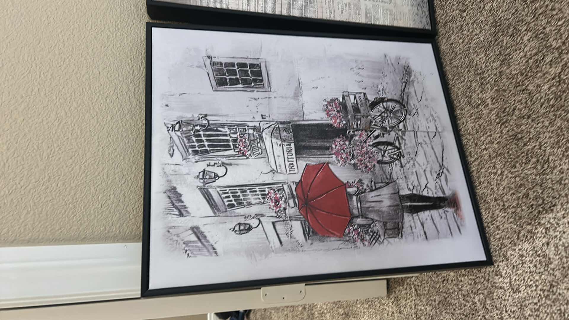 Photo 1 of 2 PC FRAMED RED UMBRELLA ARTWORK 16” X H20 1/2”