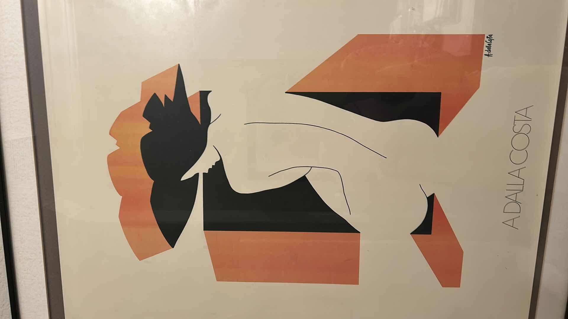 Photo 1 of BLACK METAL FRAMED, SIGNED, SERIGRAPH OR LITHOGRAPH PRINT BY ITALIAN ARTIST AMLETO DALLA COSTA.
• ARTIST: AMLETO DALLA COSTA (ITALIAN, B. 1929).
• SUBJECT: PROLIFIC REPRESENTATION OF A STYLIZED FEMALE FORM.
• PERIOD: COMMONLY PRODUCED IN THE 1970S AND 19