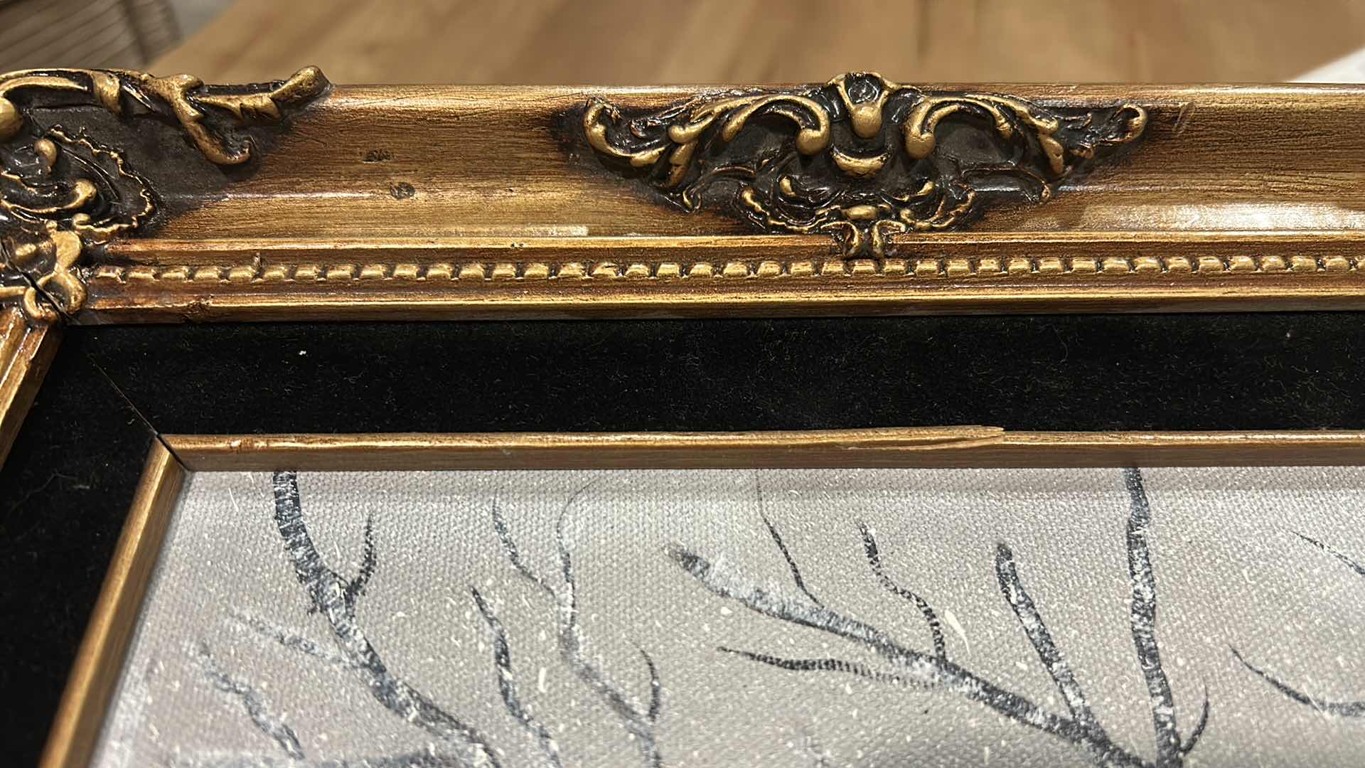 Photo 1 of ORNATE GILDED WOOD FRAMED, OIL PAINTING ON CANVAS, “WINTER RAVEN ON BIRCH” SIGNED ARTWORK 14 1/2“ x H17 1/2“