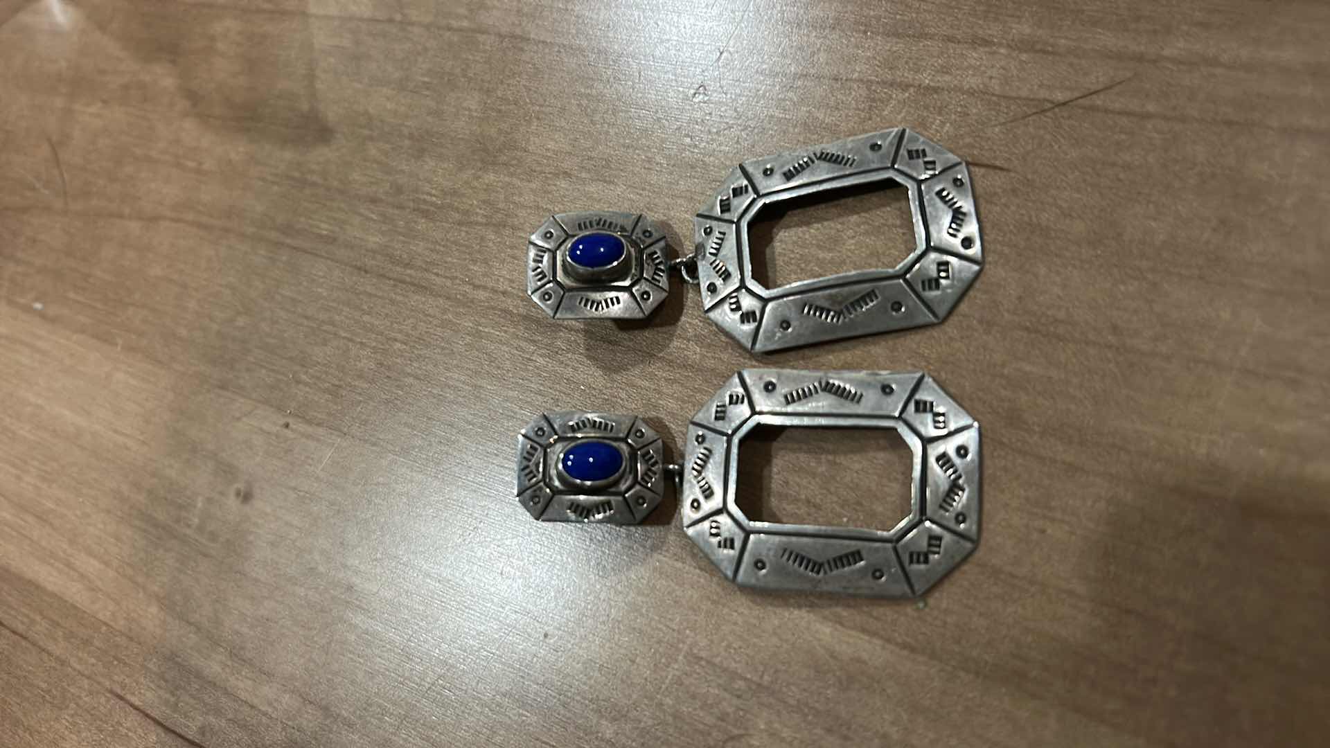 Photo 1 of STERLING SILVER 'LAPIS LAZULI STONE, NATIVE AMERICAN JEWELRY VINTAGE NAVAJO EARRINGS, 2” LONG