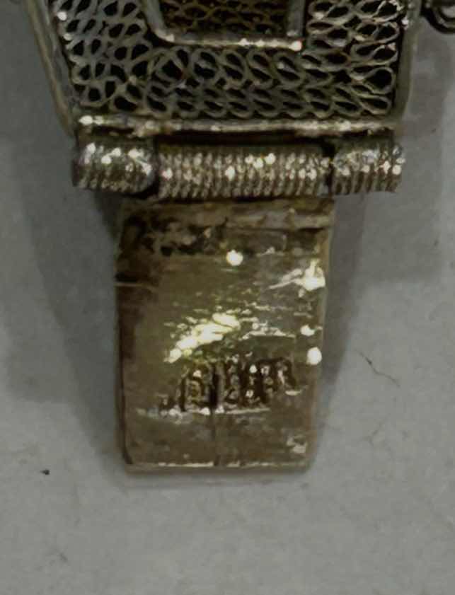 Photo 1 of 2 VINTAGE BRACELETS -VINTAGE CHINESE EXPORT BRACELET FEATURING FILIGREE WORK, BLUE ENAMEL DETAILING, AND GREEN JADEITE CABOCHONS SET IN GOLD VERMEIL OVER STERLING SILVER. LISTED ON ETSY FOR $1200 & ECCLISSI STERLING SILVER MESH BUCKLE BRACELET