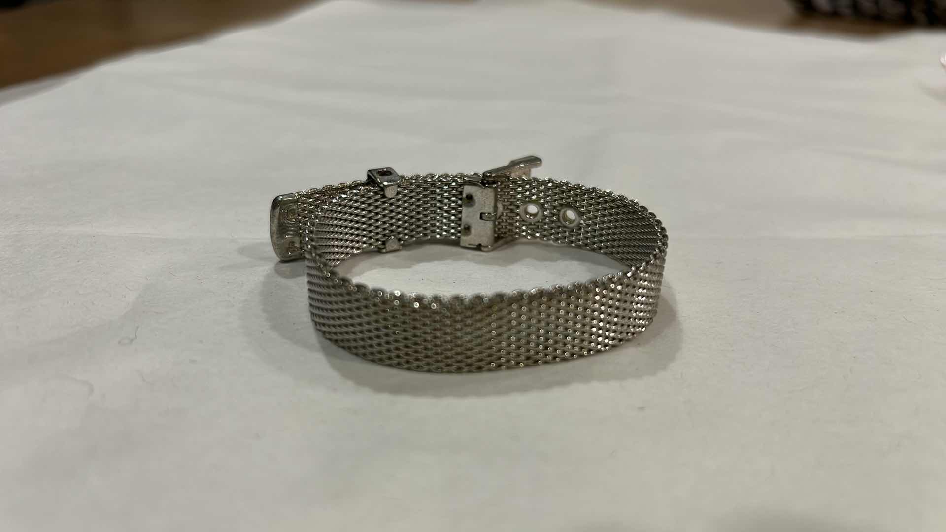 Photo 1 of 2 VINTAGE BRACELETS -VINTAGE CHINESE EXPORT BRACELET FEATURING FILIGREE WORK, BLUE ENAMEL DETAILING, AND GREEN JADEITE CABOCHONS SET IN GOLD VERMEIL OVER STERLING SILVER. LISTED ON ETSY FOR $1200 & ECCLISSI STERLING SILVER MESH BUCKLE BRACELET