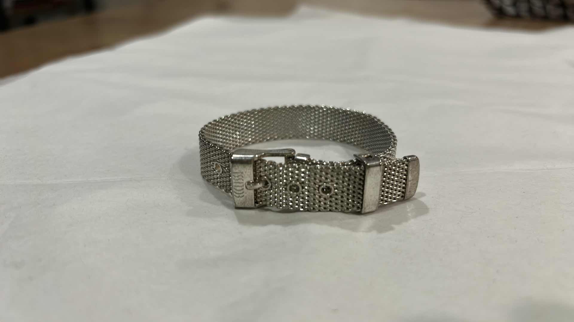 Photo 1 of 2 VINTAGE BRACELETS -VINTAGE CHINESE EXPORT BRACELET FEATURING FILIGREE WORK, BLUE ENAMEL DETAILING, AND GREEN JADEITE CABOCHONS SET IN GOLD VERMEIL OVER STERLING SILVER. LISTED ON ETSY FOR $1200 & ECCLISSI STERLING SILVER MESH BUCKLE BRACELET