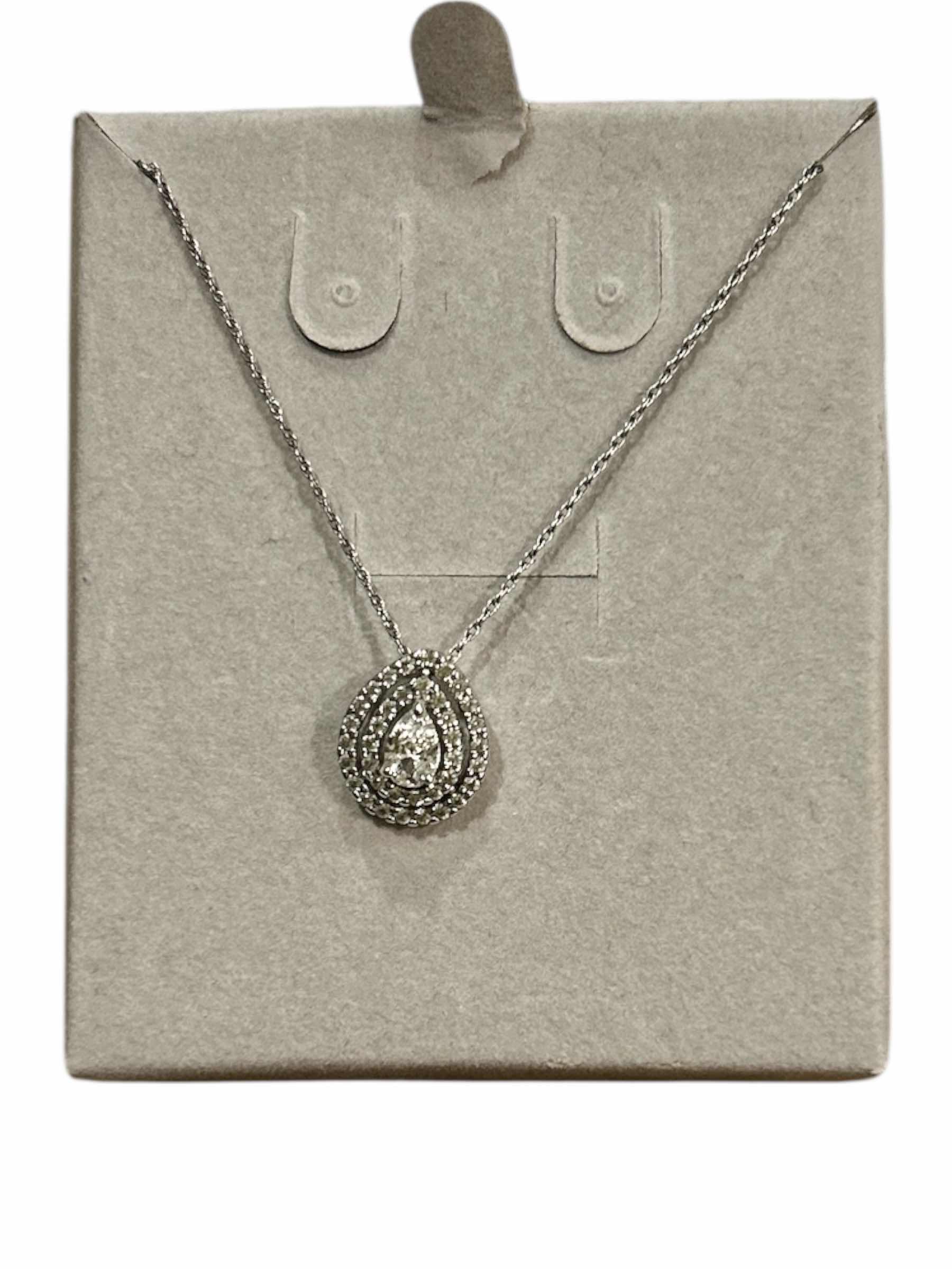 Photo 1 of PEAR-SHAPED HALO PENDANT IN .925 STERLING SILVER WITH CLEAR STONES (UNTESTED)