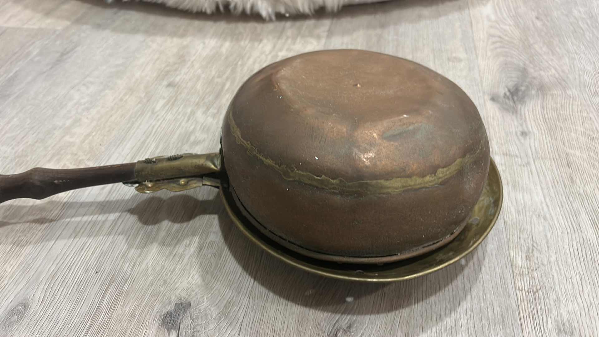 Photo 1 of BRASS AND COPPER BED WARMER WITH WOODEN HANDLE, HOLLAND