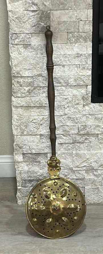 Photo 1 of BRASS AND COPPER BED WARMER WITH WOODEN HANDLE, HOLLAND