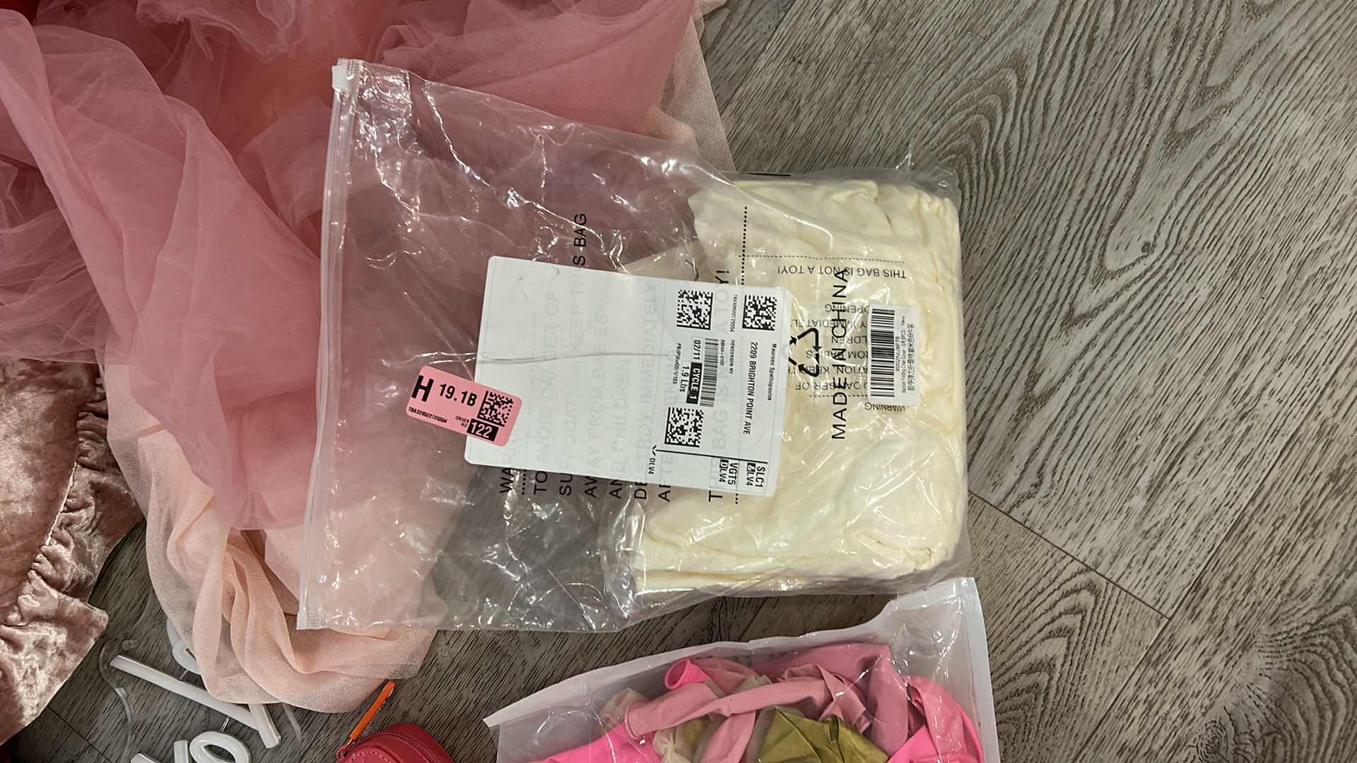 Photo 1 of PINK AND RED PARTY DECORATIONS, 2 NEW LONG RECTANGLE WHITE TABLECLOTH, LIGHT UP LOVE SIGN, BOWS, BALLOONS, CHAIR COVERD, CHAIR SASHES, FLORAL AND MORE