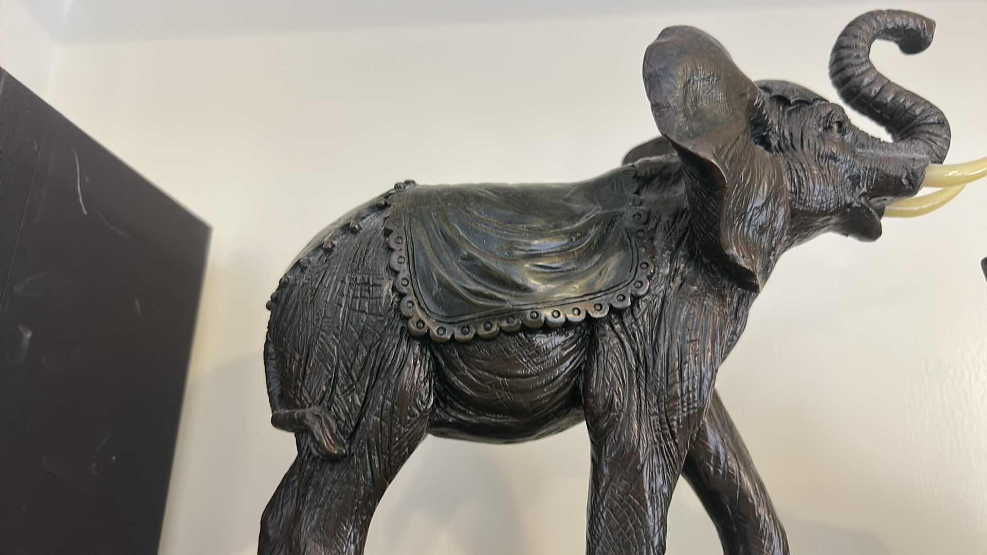 Photo 1 of 2 ELEPHANT FIGURINES, (LARGEST WOOD AND PLASTER H11”)