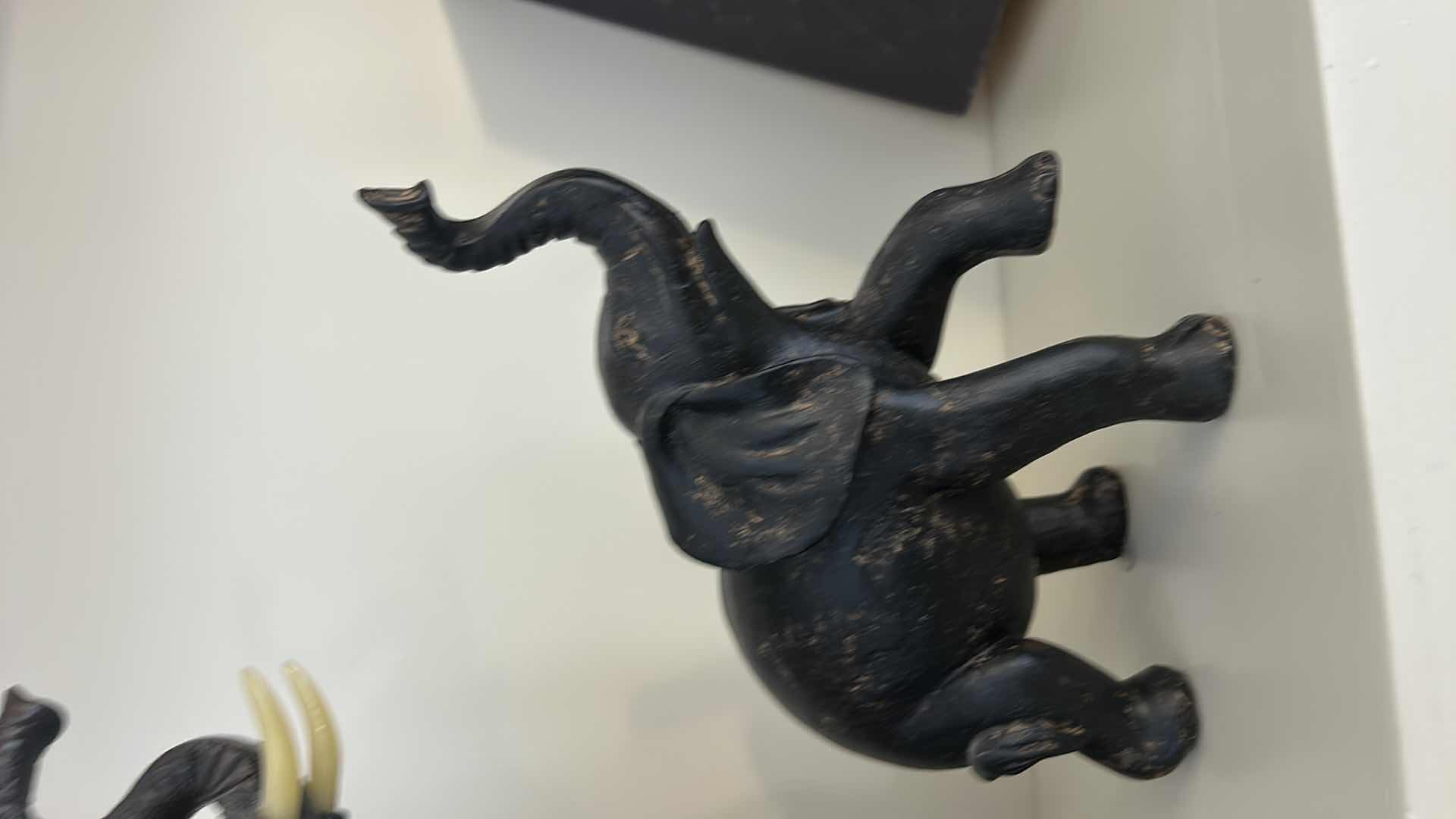 Photo 1 of 2 ELEPHANT FIGURINES, (LARGEST WOOD AND PLASTER H11”)