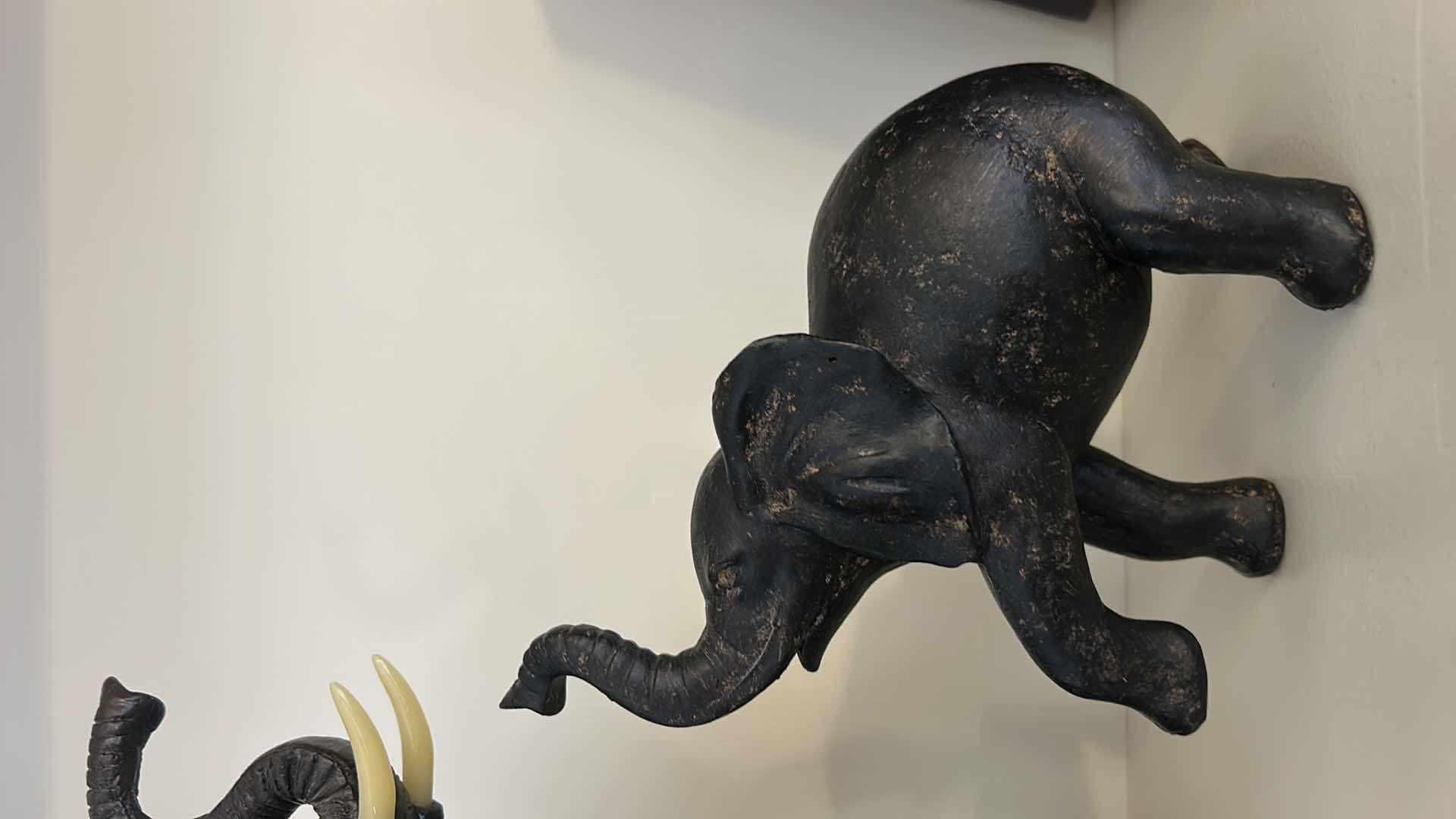 Photo 1 of 2 ELEPHANT FIGURINES, (LARGEST WOOD AND PLASTER H11”)