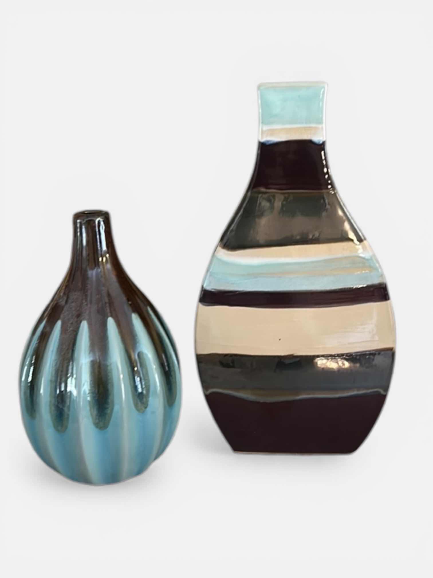 Photo 1 of 2 GLAZED POTTERY VASES (TALLEST H12”)