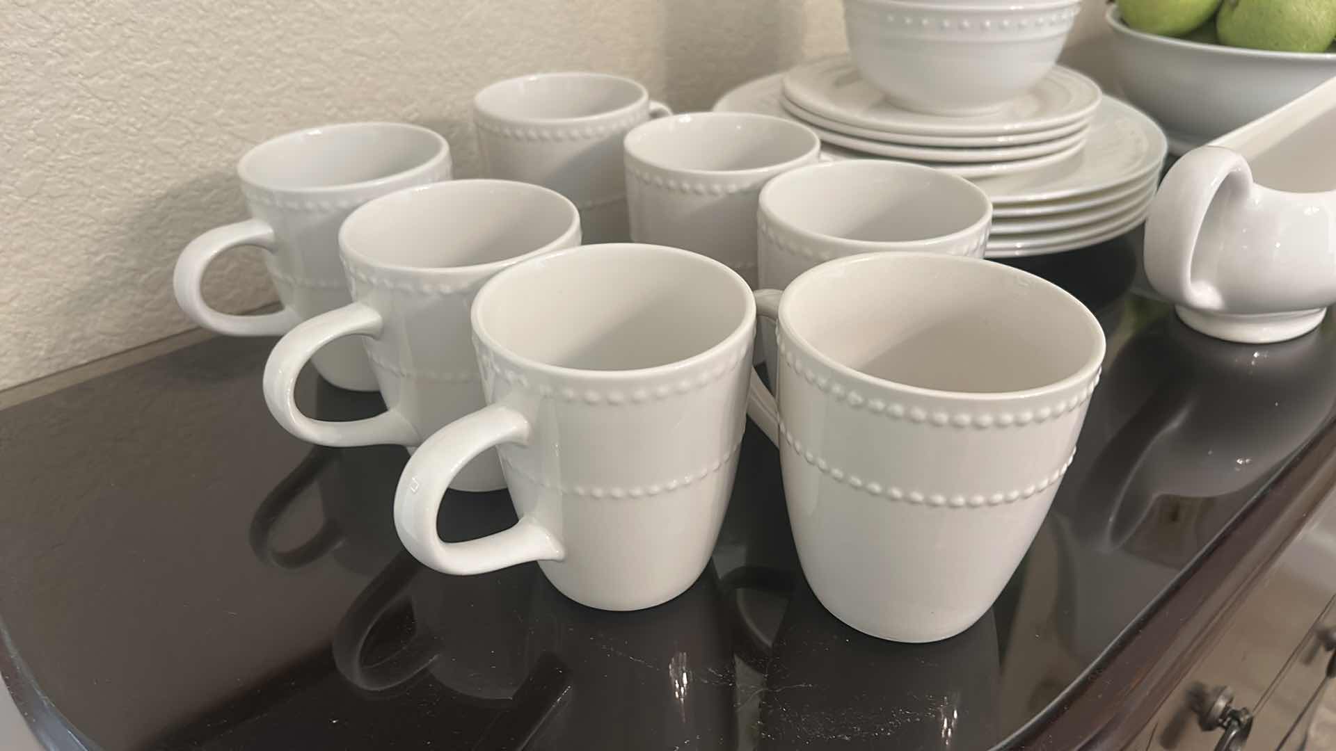 Photo 1 of 21 PC WHITE PORCELAIN DINNERWARE AND BOWL WITH FAUX APPLES