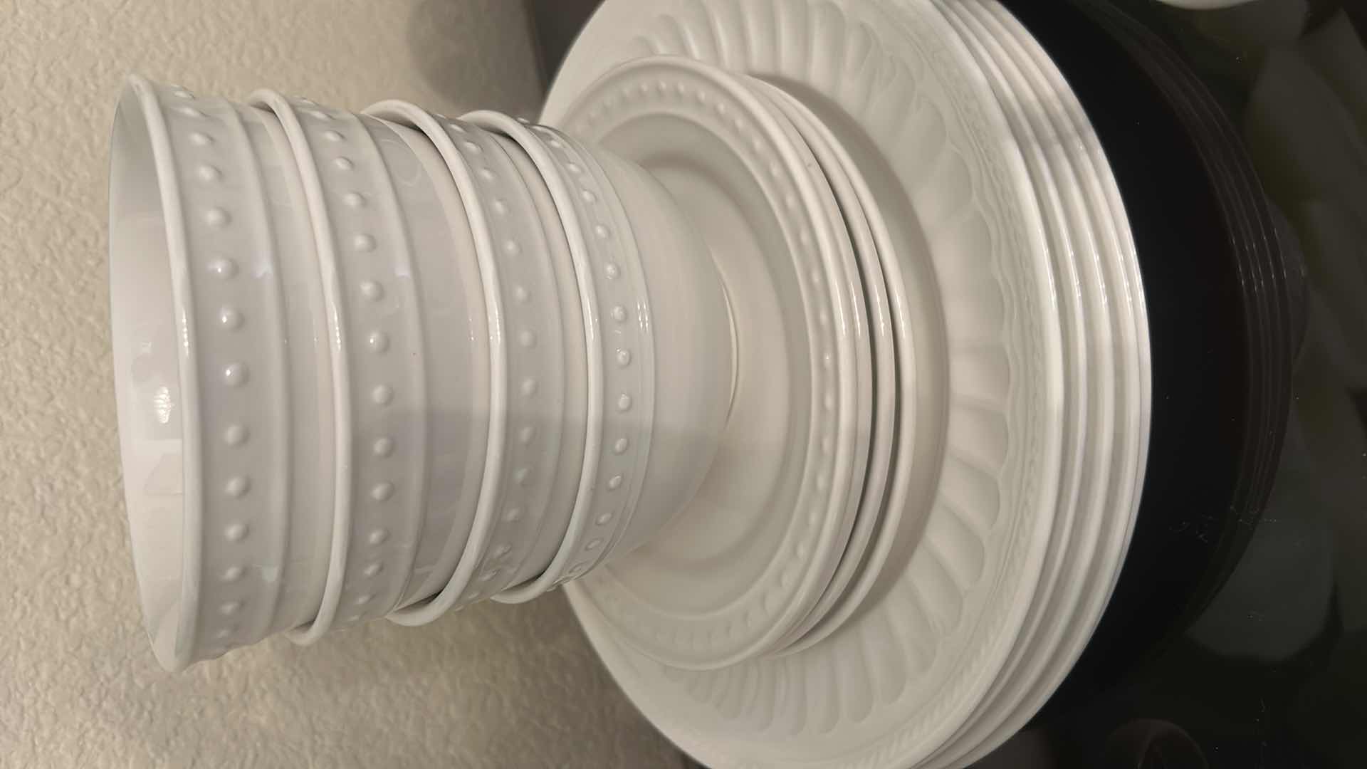 Photo 1 of 21 PC WHITE PORCELAIN DINNERWARE AND BOWL WITH FAUX APPLES