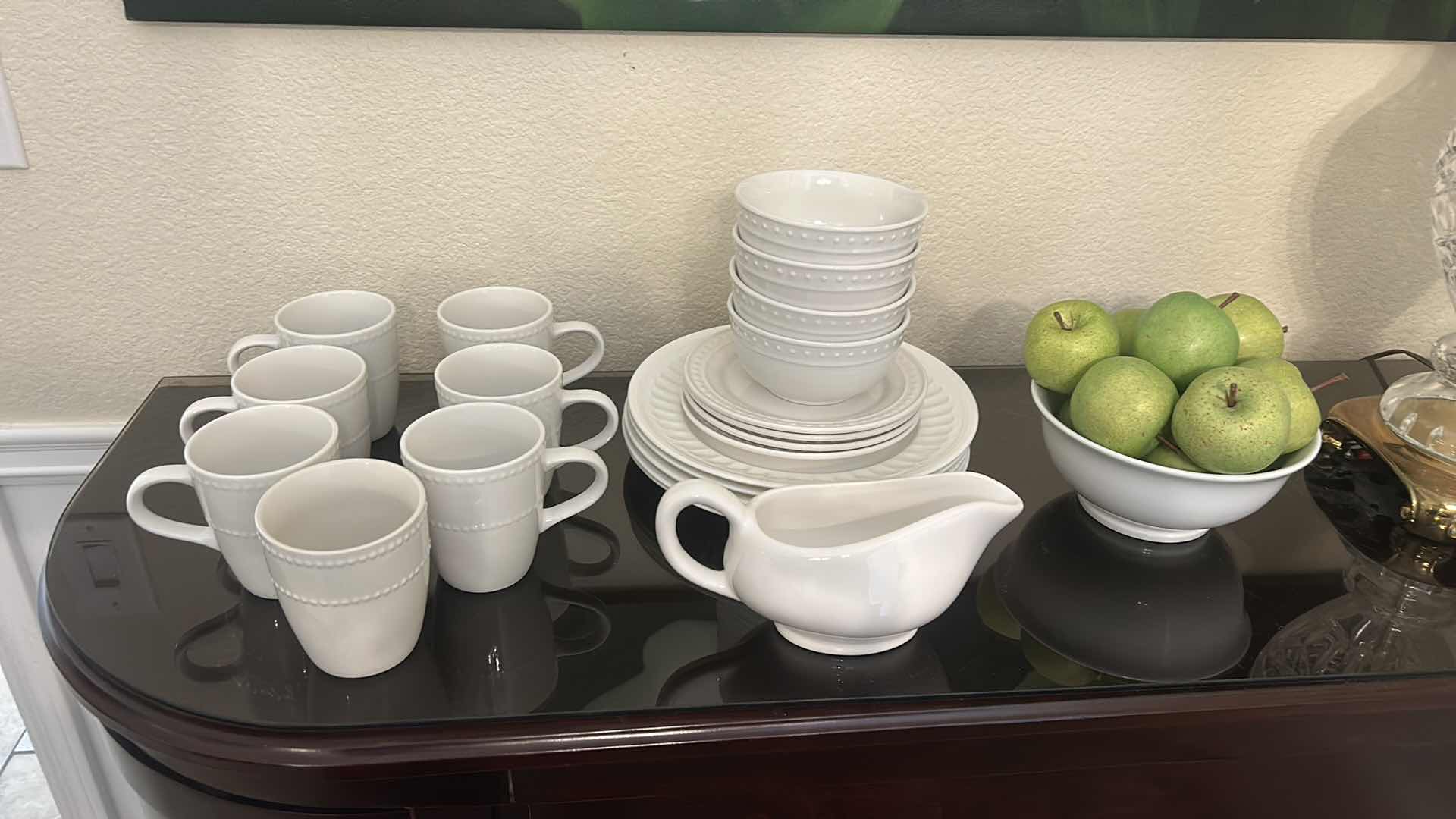 Photo 1 of 21 PC WHITE PORCELAIN DINNERWARE AND BOWL WITH FAUX APPLES