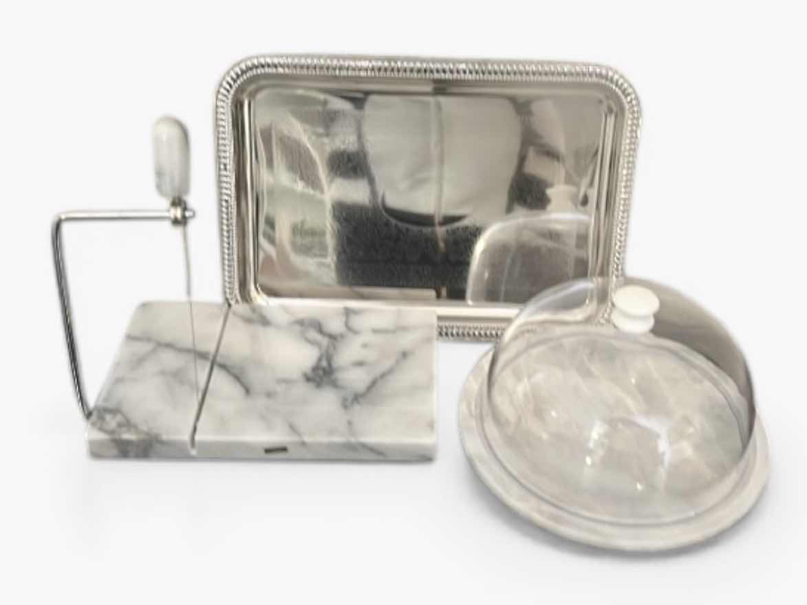 Photo 1 of CHEESE SLICER, COVERED CHEESE PLATTER AND TRAY.