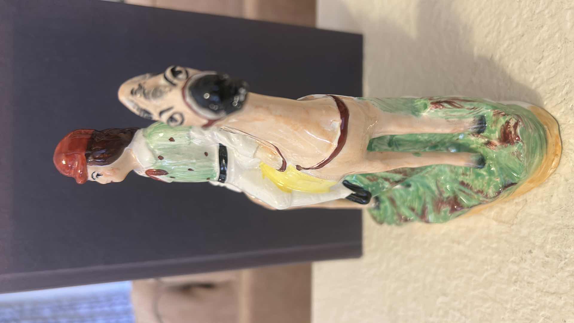 Photo 1 of ANTIQUE STAFFORDSHIRE WARE ENGLAND FIGURINE — RIDING A HORSE H8”