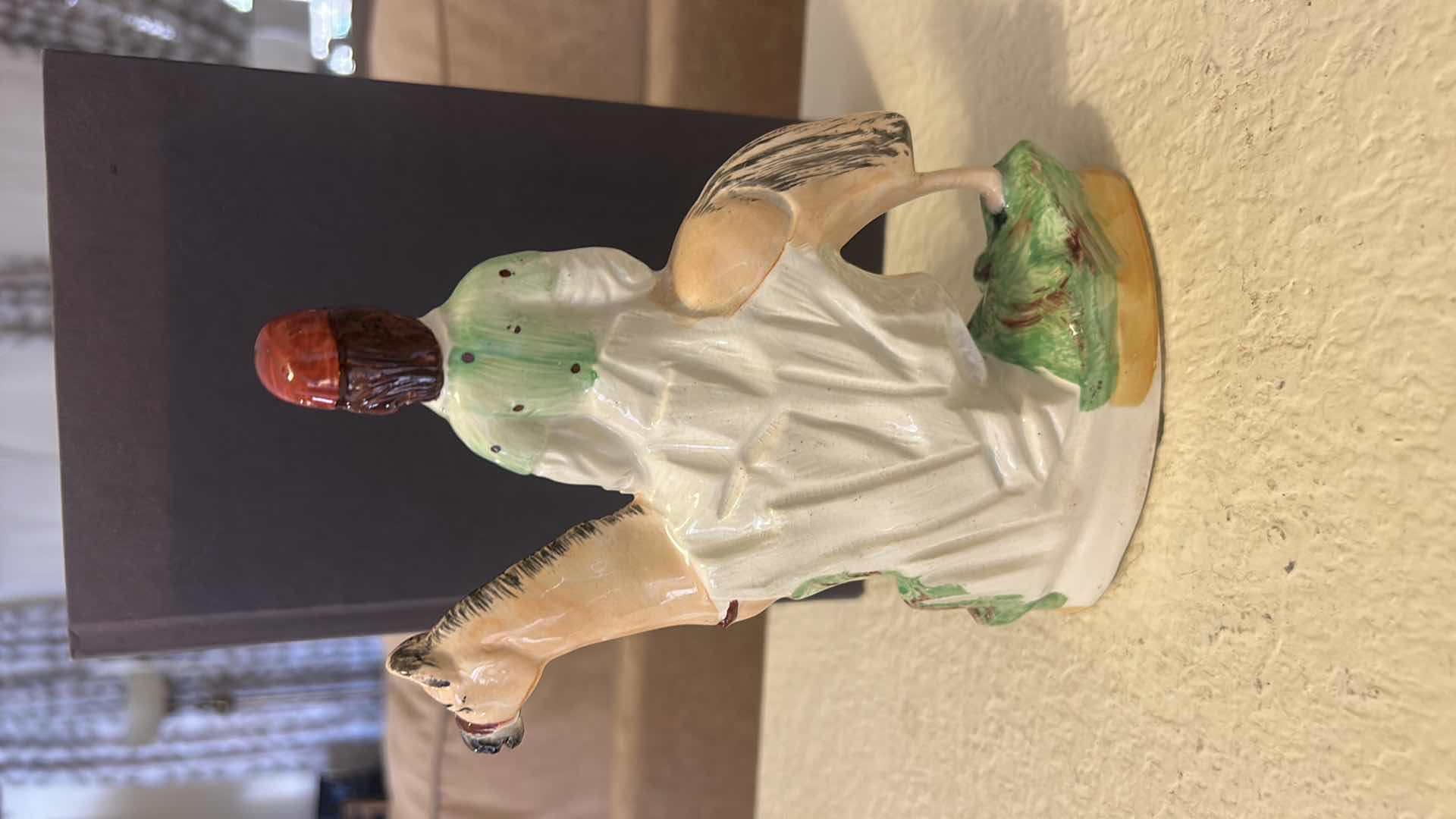 Photo 1 of ANTIQUE STAFFORDSHIRE WARE ENGLAND FIGURINE — RIDING A HORSE H8”