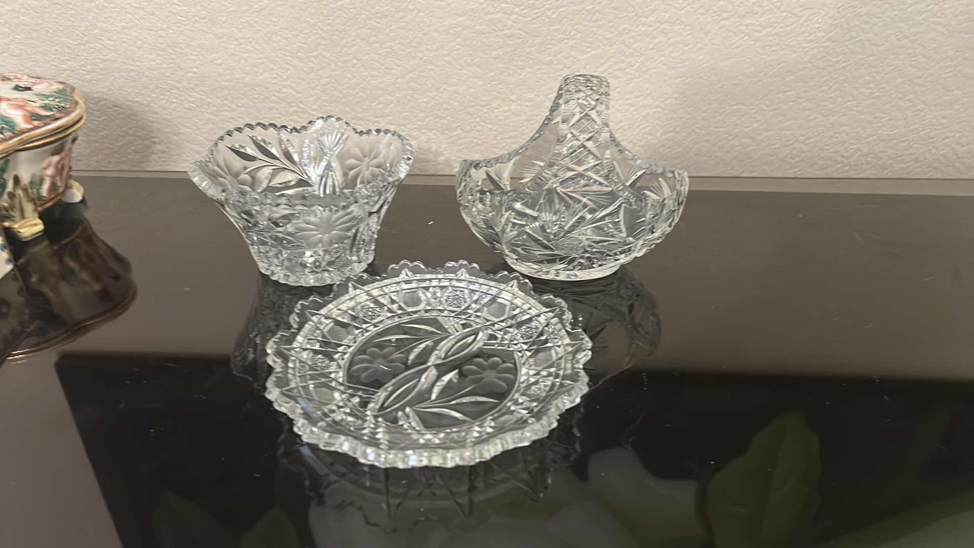 Photo 1 of 3 PC VINTAGE CUT CRYSTAL PIECES (BASKET H6”)