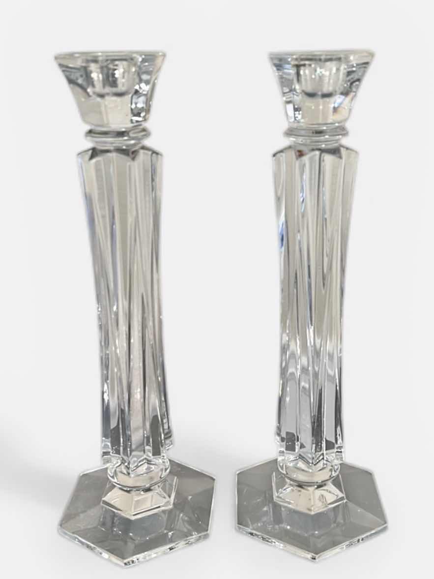 Photo 1 of 2 ROGASKA SAMOBOR CRYSTAL CANDLESTICK HOLDERS, MADE FROM 24% LEAD CRYSTAL AND WERE MANUFACTURED IN SLOVENIA. H12”