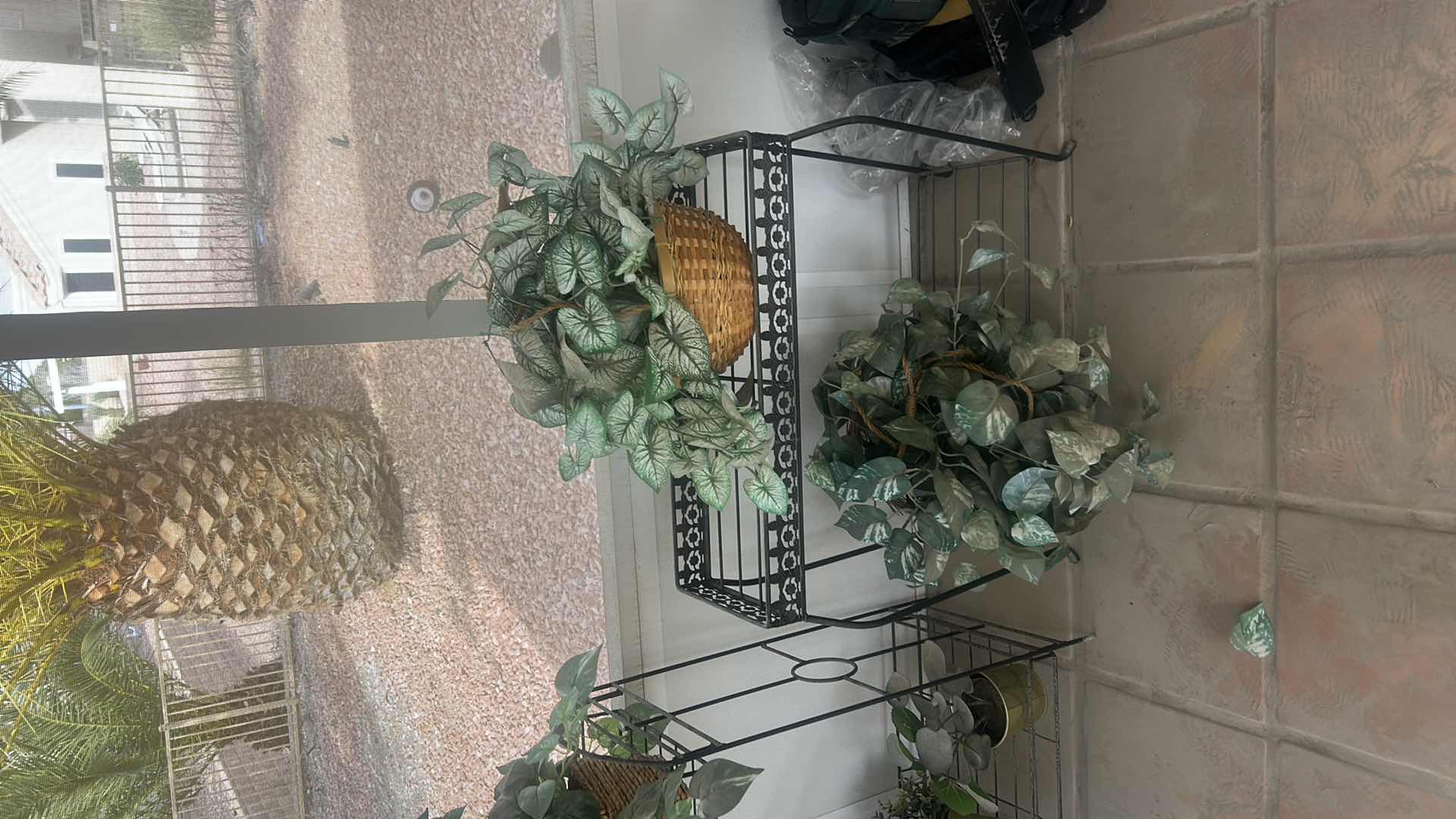 Photo 1 of 2 LIGHTWEIGHT METAL PLANT STANDS WITH ARTIFICIAL PLANTS