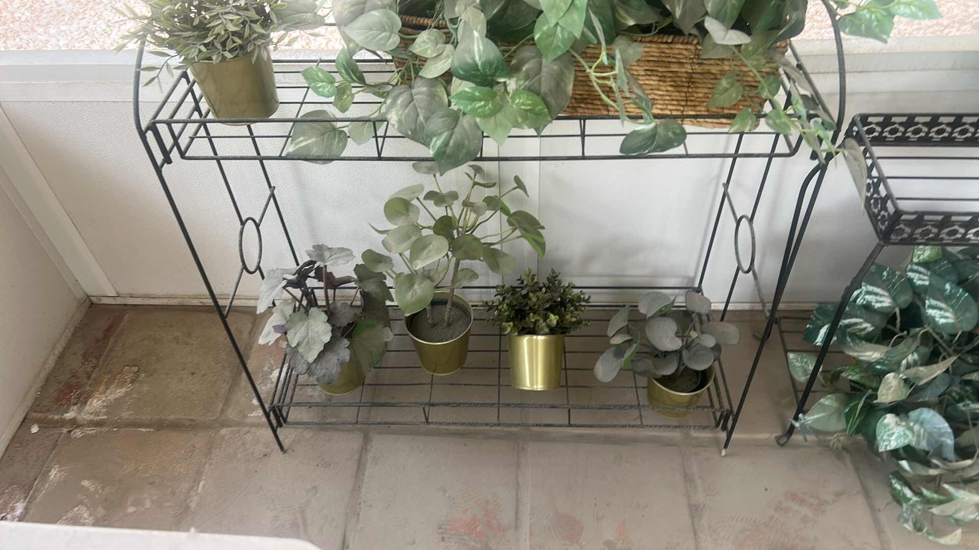 Photo 1 of 2 LIGHTWEIGHT METAL PLANT STANDS WITH ARTIFICIAL PLANTS