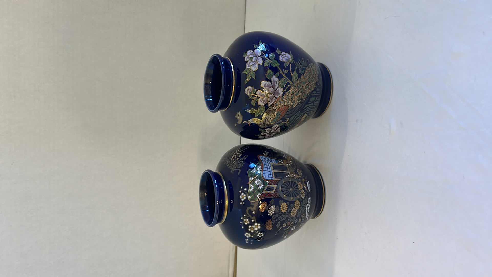 Photo 4 of 3-JAPANESE COBALT BLUE  SMALL VASES H 7” & DINNER BELL H 5”