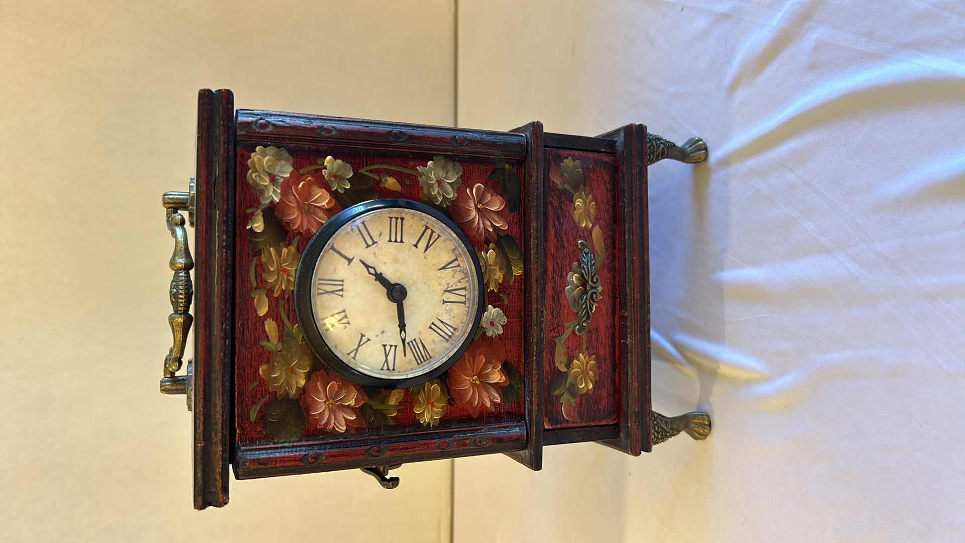 Photo 1 of HAND PAINTED BATTERY WOOD TABLE CLOCK H 10”