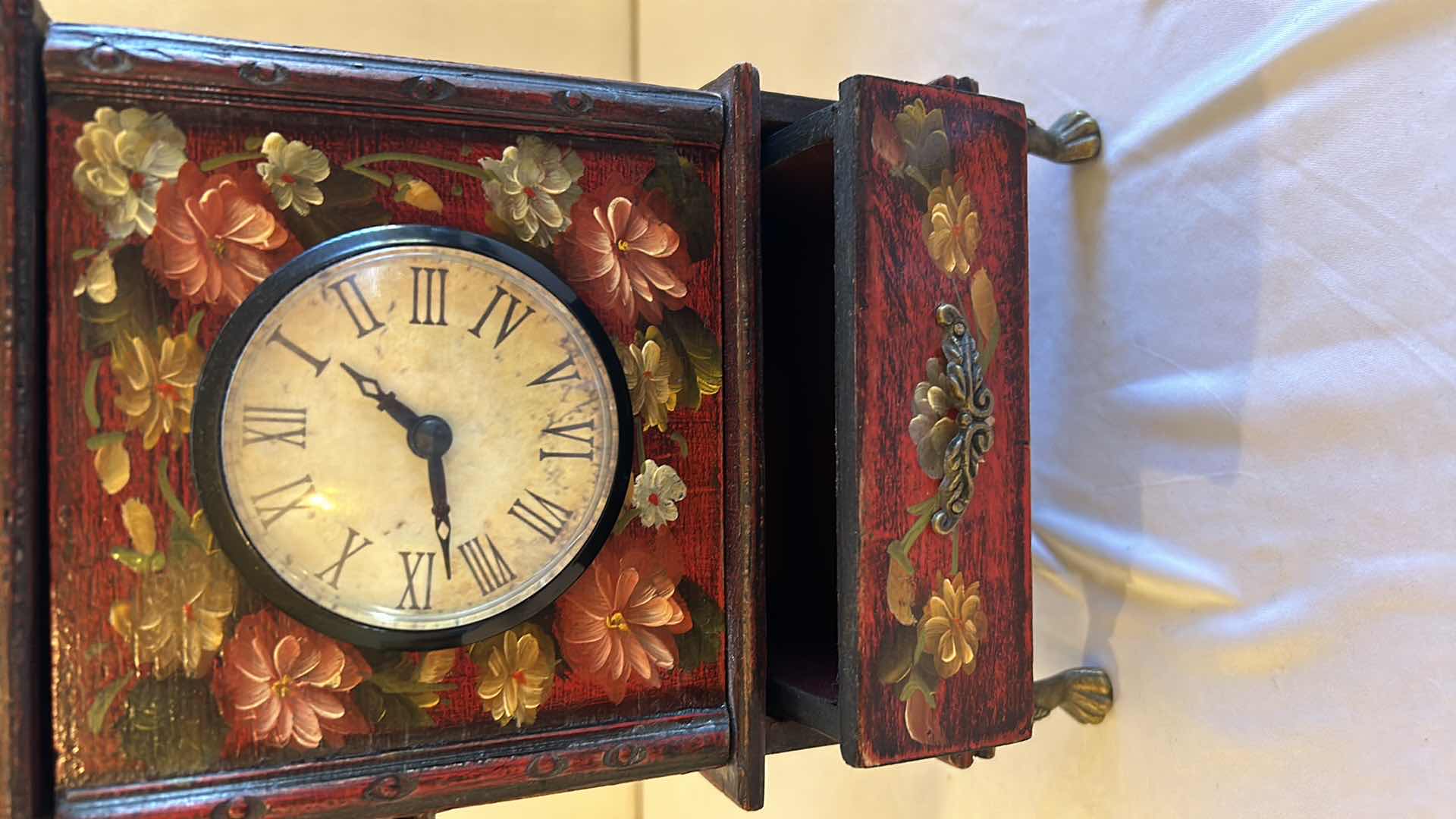 Photo 2 of HAND PAINTED BATTERY WOOD TABLE CLOCK H 10”