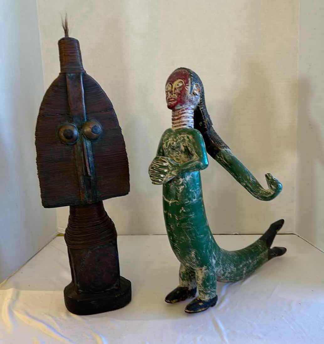 Photo 1 of AFRICAN BAKOTA RELIQUARY FIGURE H 18” AFRICAN SNAKE ART H 17”