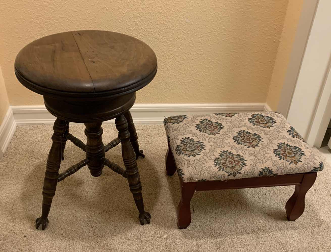 Photo 1 of VINTAGE WALNUT CLAW AND BALL FOOT PIANO STOOL AND FOOT REST